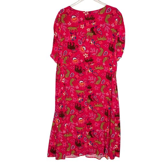 Torrid 3X Midi Rayon Slub Button Front Tie Dress Leopard Pink *flaw - Picture 2 of 10